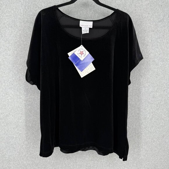 Susan Graver Womens Relaxed Fit Velvet Short Sleeve Top Size 2X Black Casual NEW - Picture 1 of 11